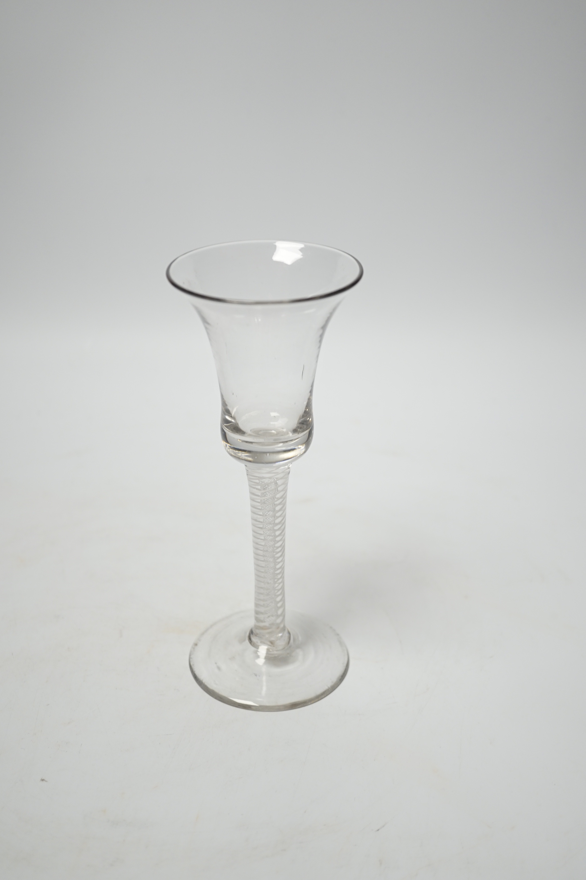 A rare 18th century DSOT wine glass with bell shaped bowl, 17cm